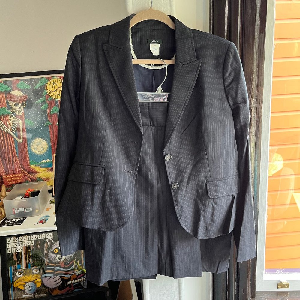 JCrew Wool Suit Blazer and Pencil Skirt Set Navy Blue Wool Size 12